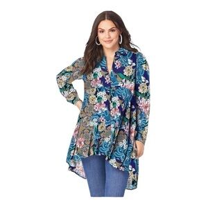 Roaman's Women's Plus Size Fit-And-Flare Crinkle floral Tunic size 32 W